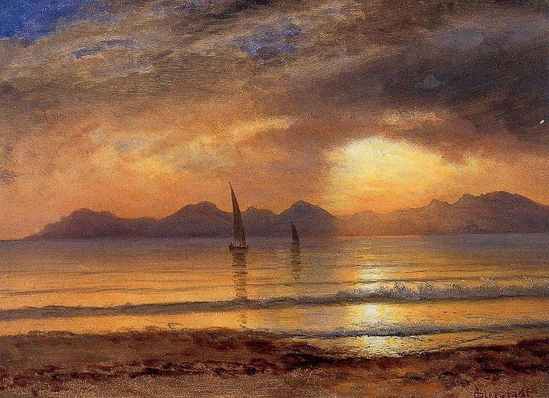 Albert Bierstadt Sunset over a Mountain Lake Spain oil painting art